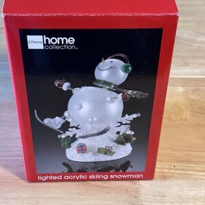 JCPENNEY HOME COLLECTION LIGHTED ACRYLIC SKIING SNOWMAN W/BOX-RAINBOW COLORS!